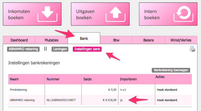 Importeren bank inschakelen