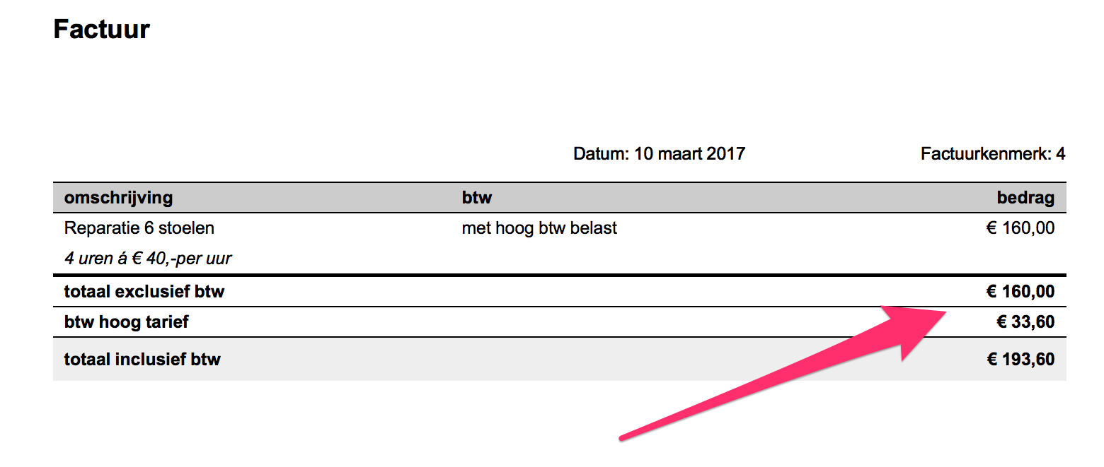 Voorbeeld factuur btw