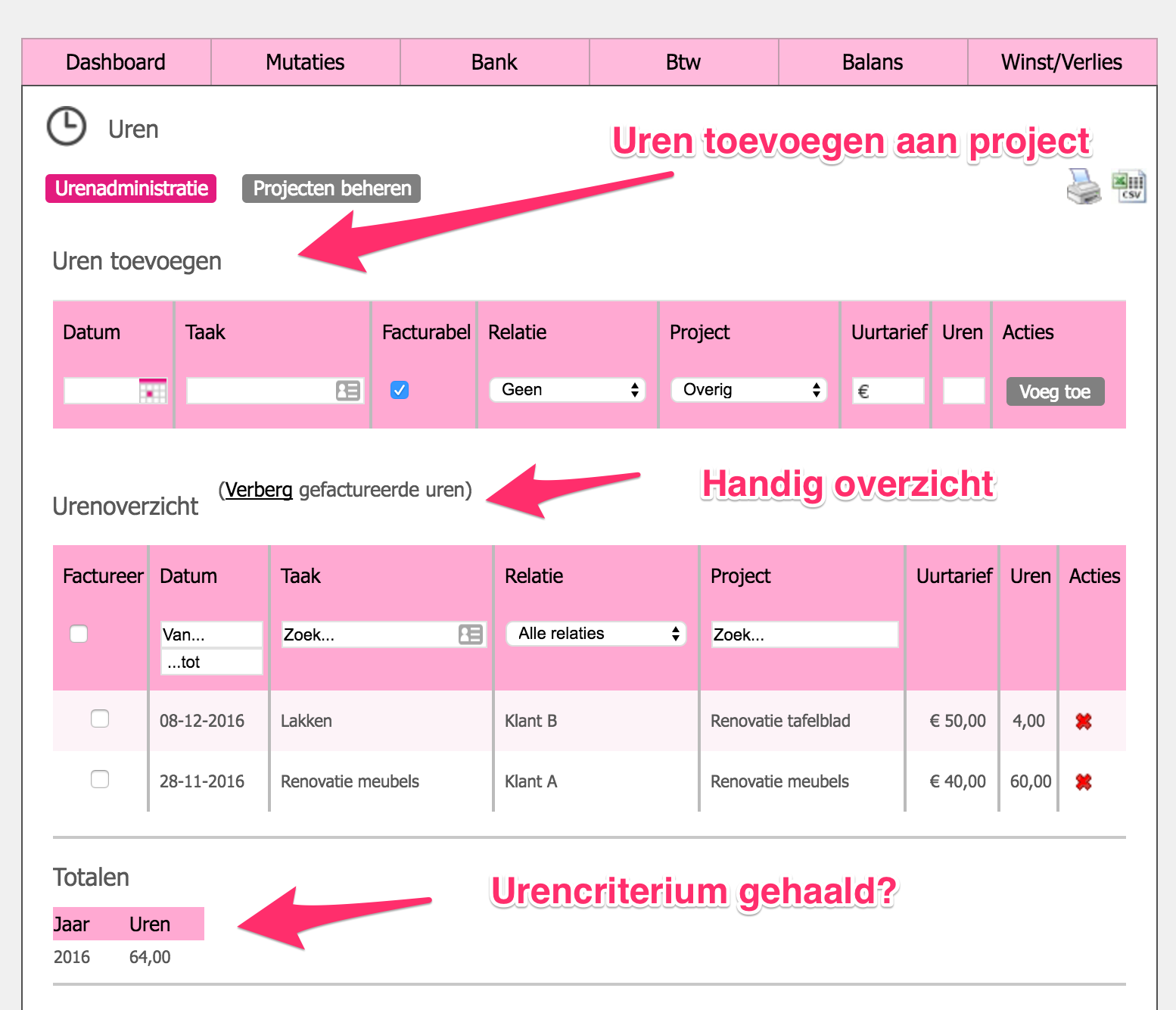 Voorbeeld urenregistratie